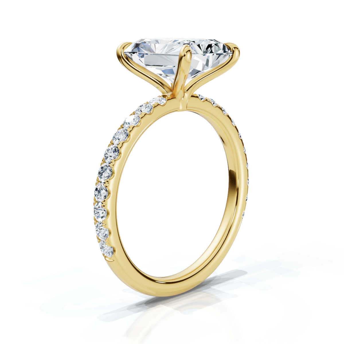 Radiant Single Row Pave Solitaire Ring