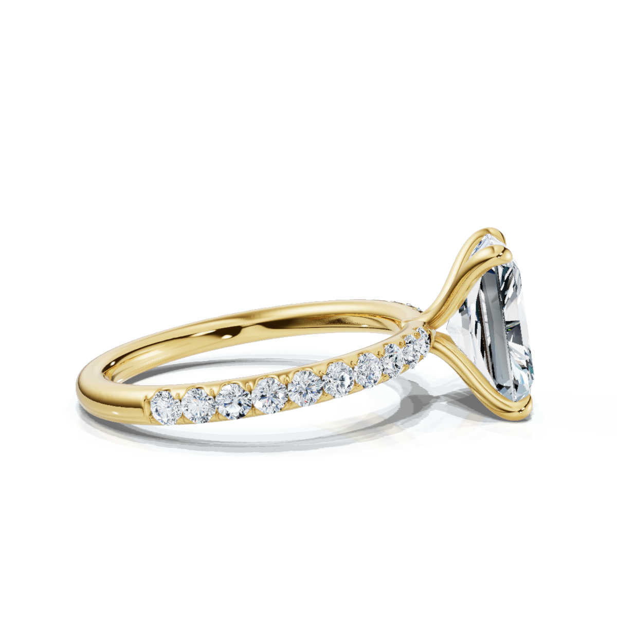 Radiant Single Row Pave Solitaire Ring