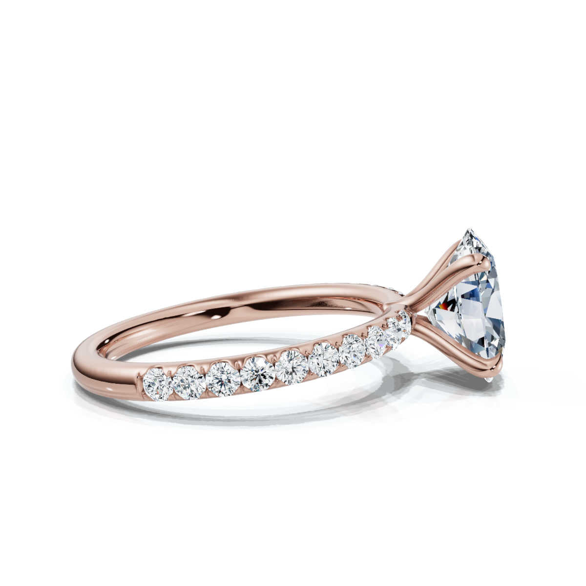 Oval Single Row Pave Solitaire Ring