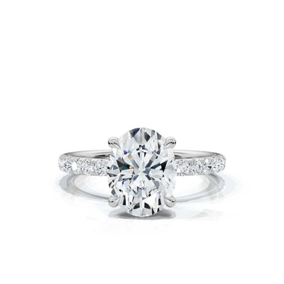 Oval Single Row Pave Solitaire Ring