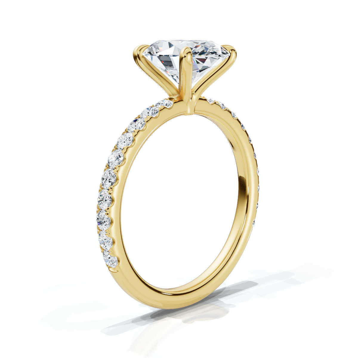 Oval Single Row Pave Solitaire Ring