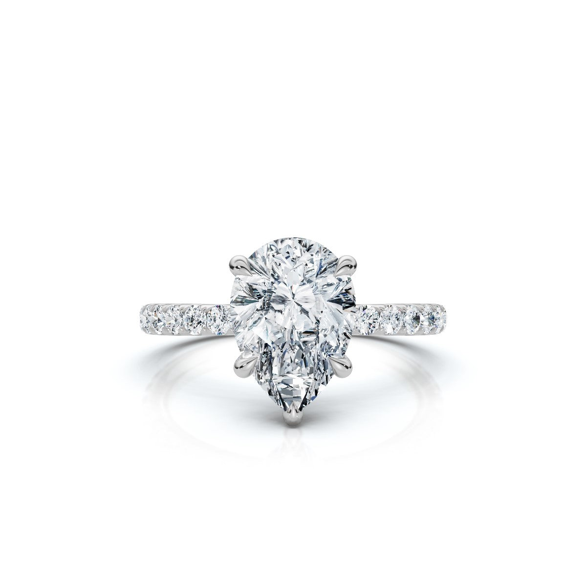 Pear Single Row Pave Solitaire Ring