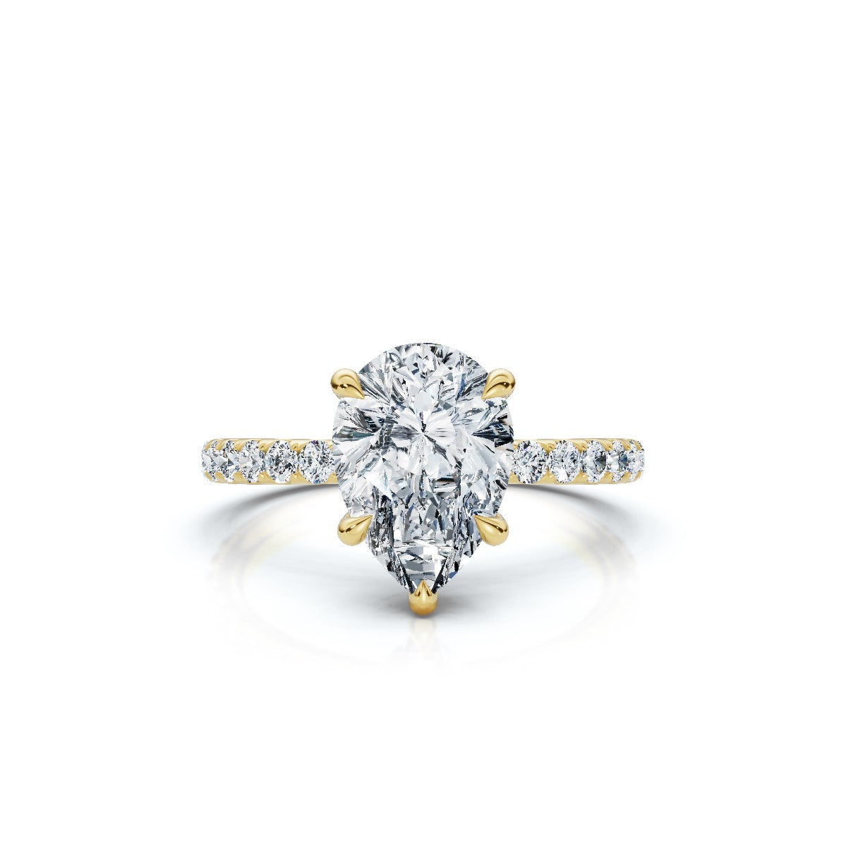 Pear Single Row Pave Solitaire Ring