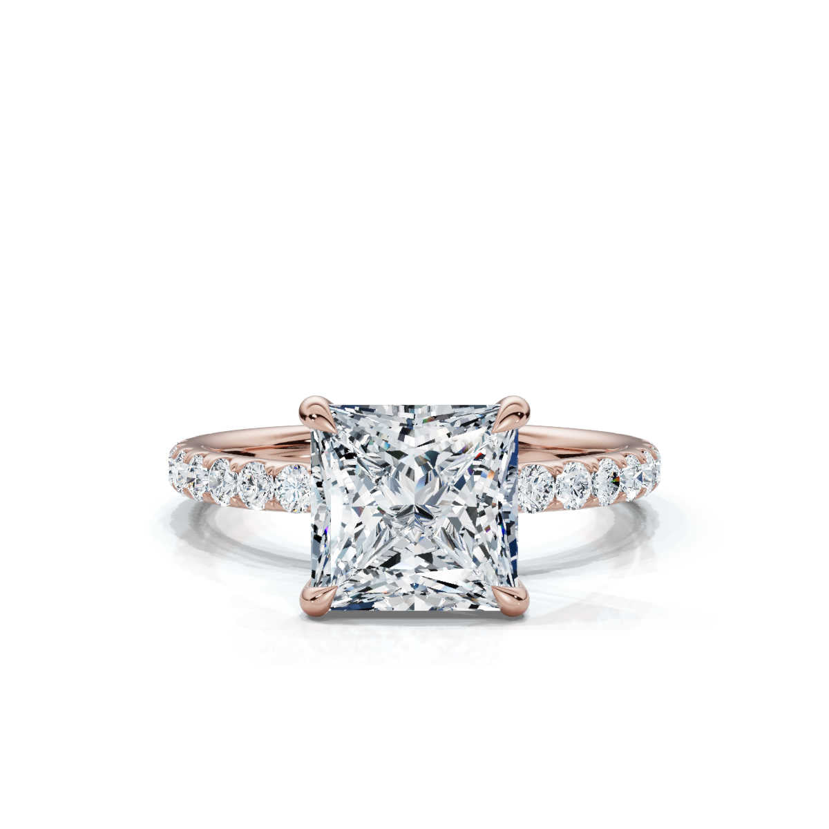 Princess Single Row Pave Solitaire Ring