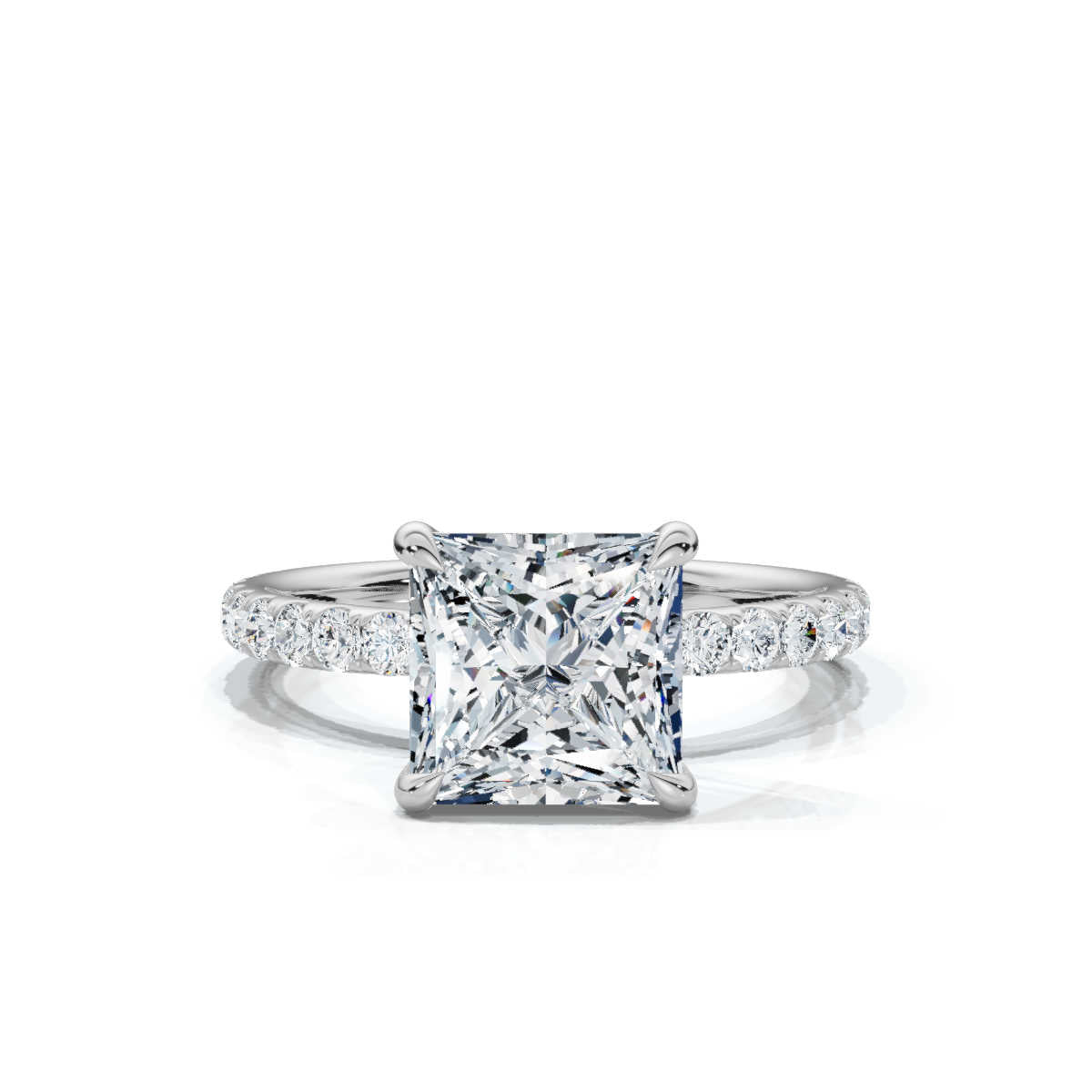 Princess Single Row Pave Solitaire Ring