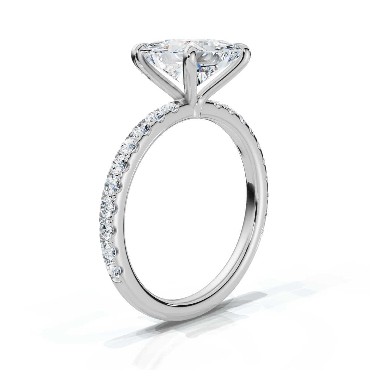 Princess Single Row Pave Solitaire Ring