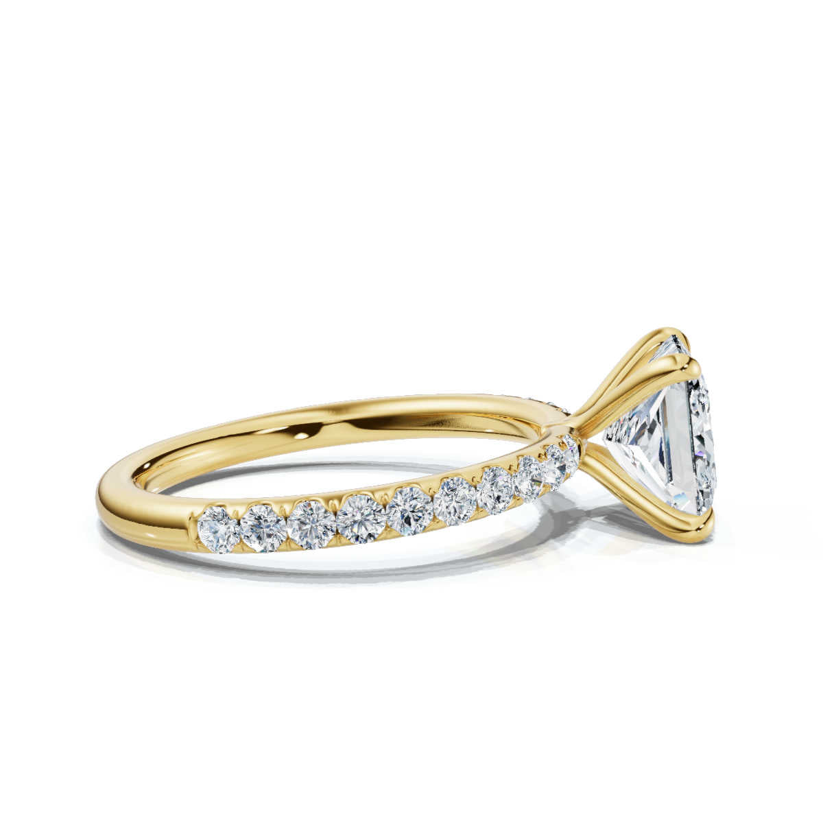 Princess Single Row Pave Solitaire Ring