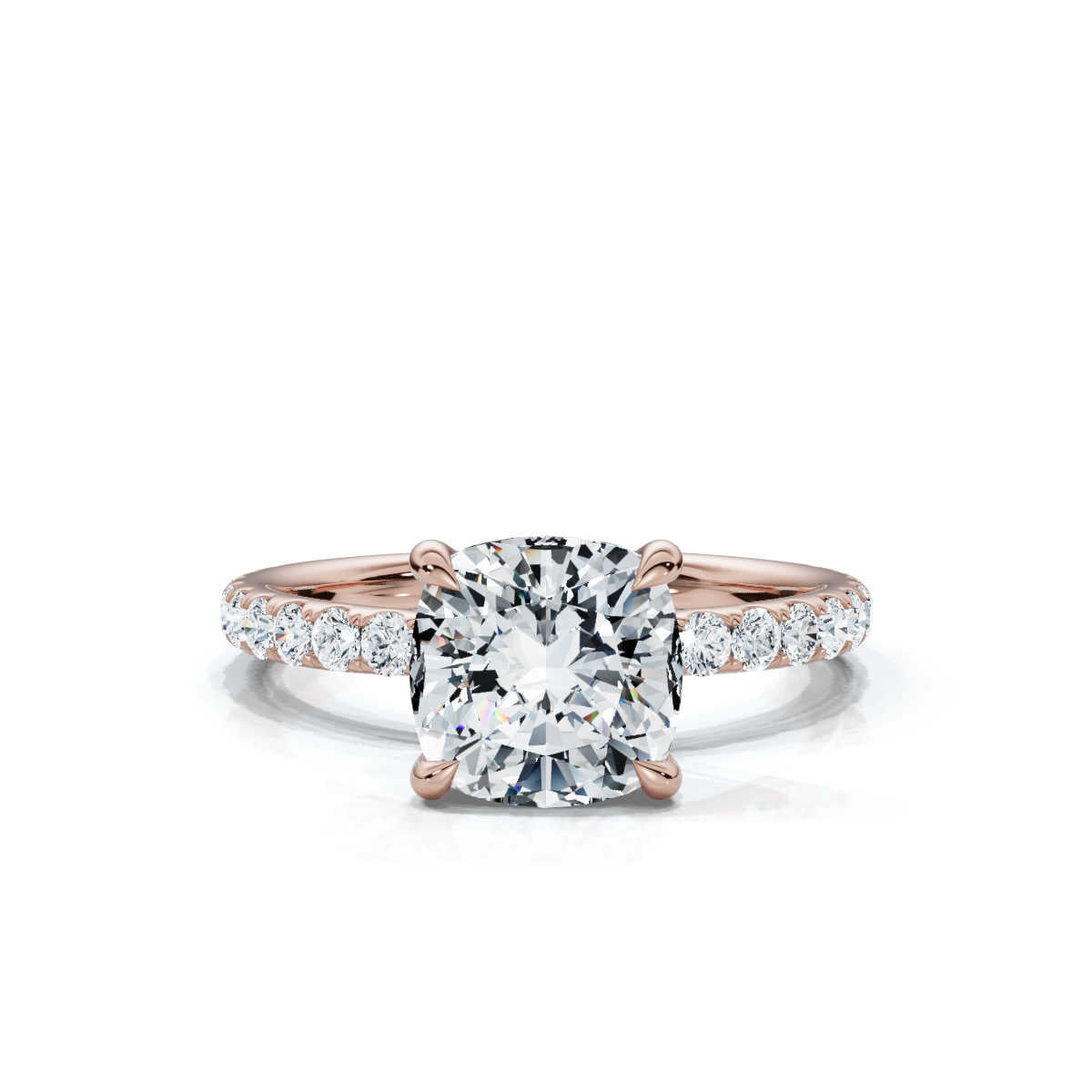 Cushion Single Row Pave Solitaire Ring