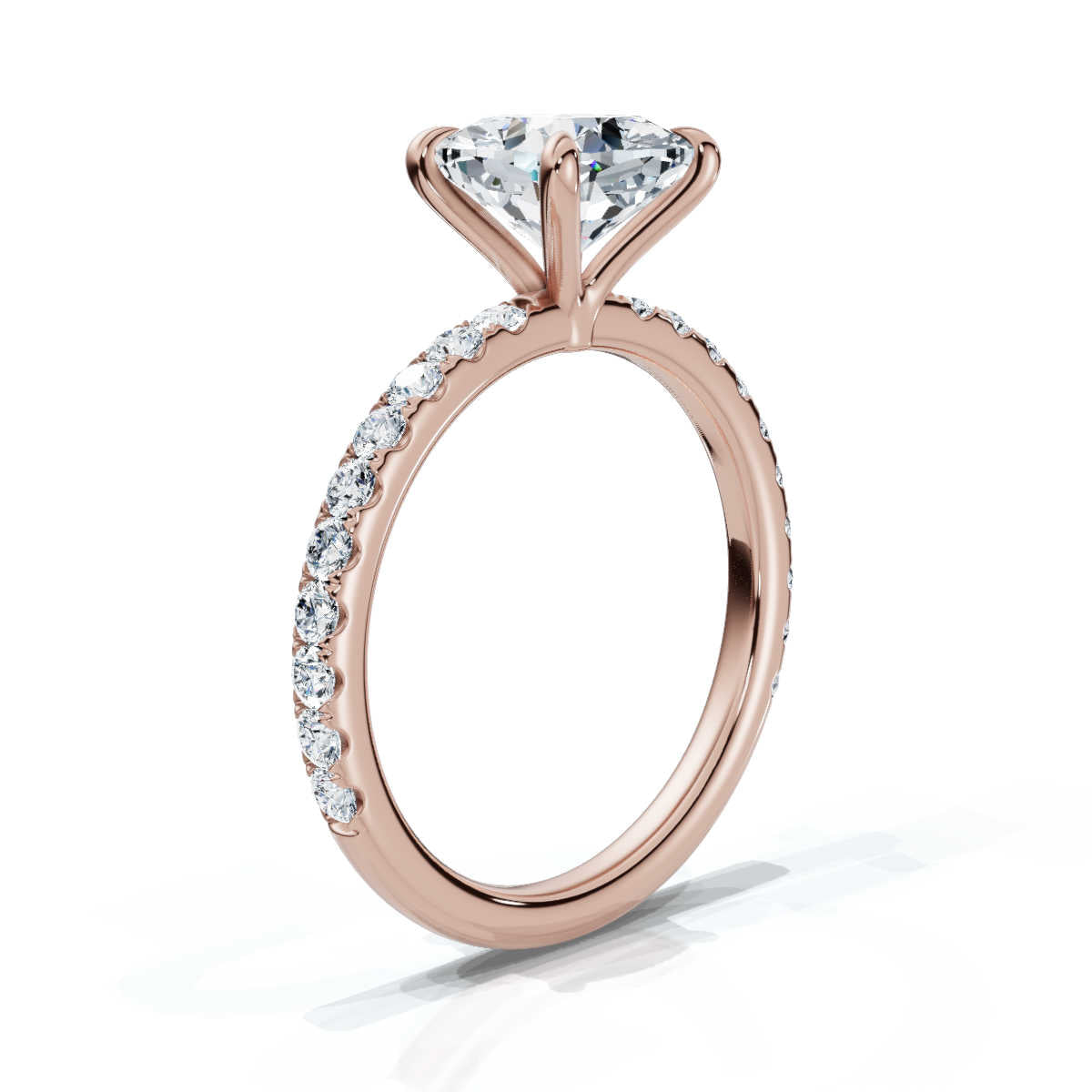 Cushion Single Row Pave Solitaire Ring