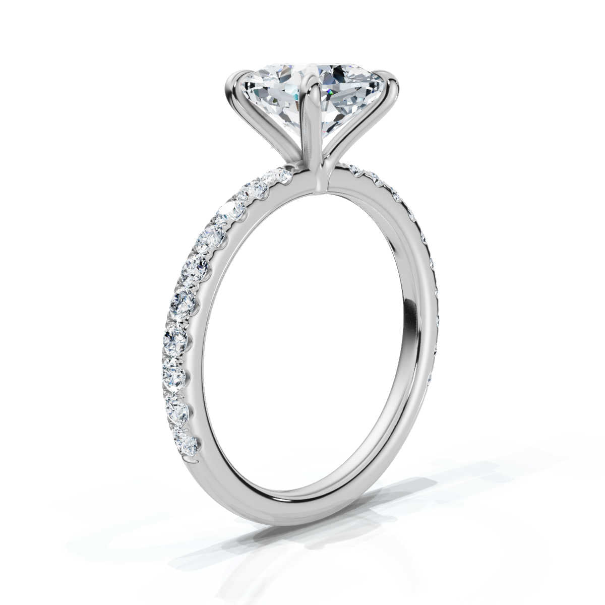 Cushion Single Row Pave Solitaire Ring