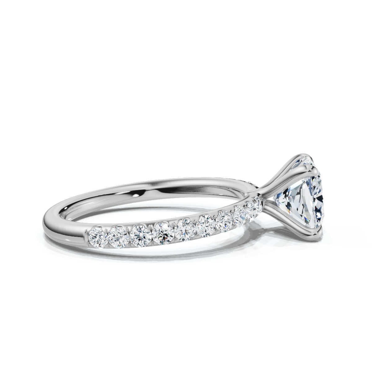 Cushion Single Row Pave Solitaire Ring