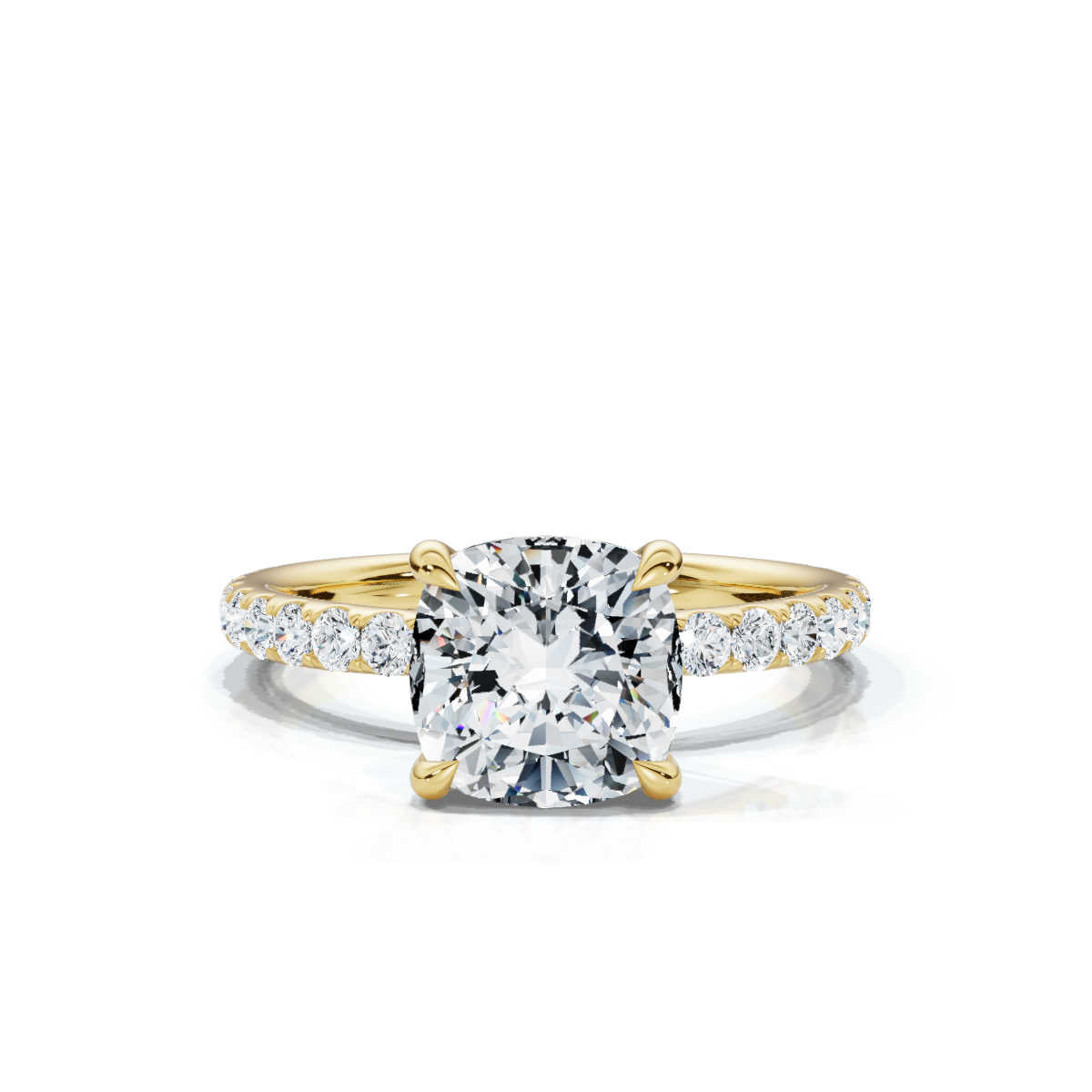 Cushion Single Row Pave Solitaire Ring