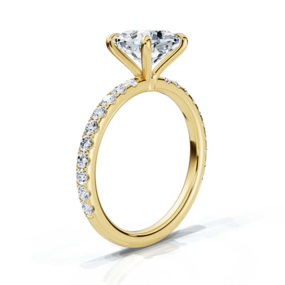 Cushion Single Row Pave Solitaire Ring