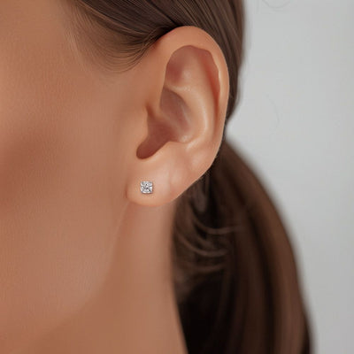 1 Carat Cushion Lab Grown Diamond Stud Earrings