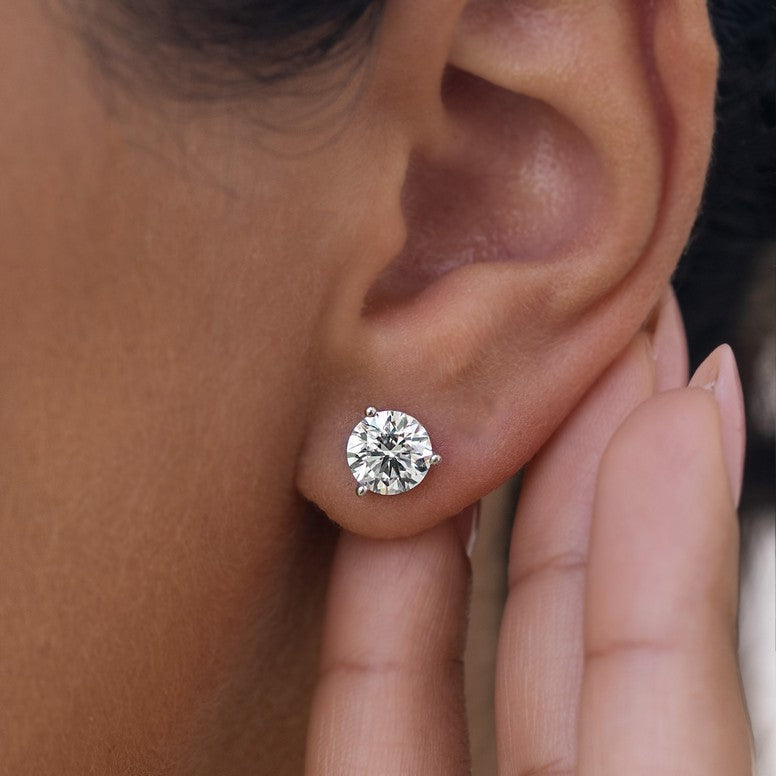 3 Carat Round Lab Grown Diamond Stud Earrings