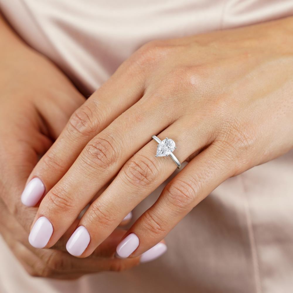 Pear Solitaire Ring with Hidden Halo