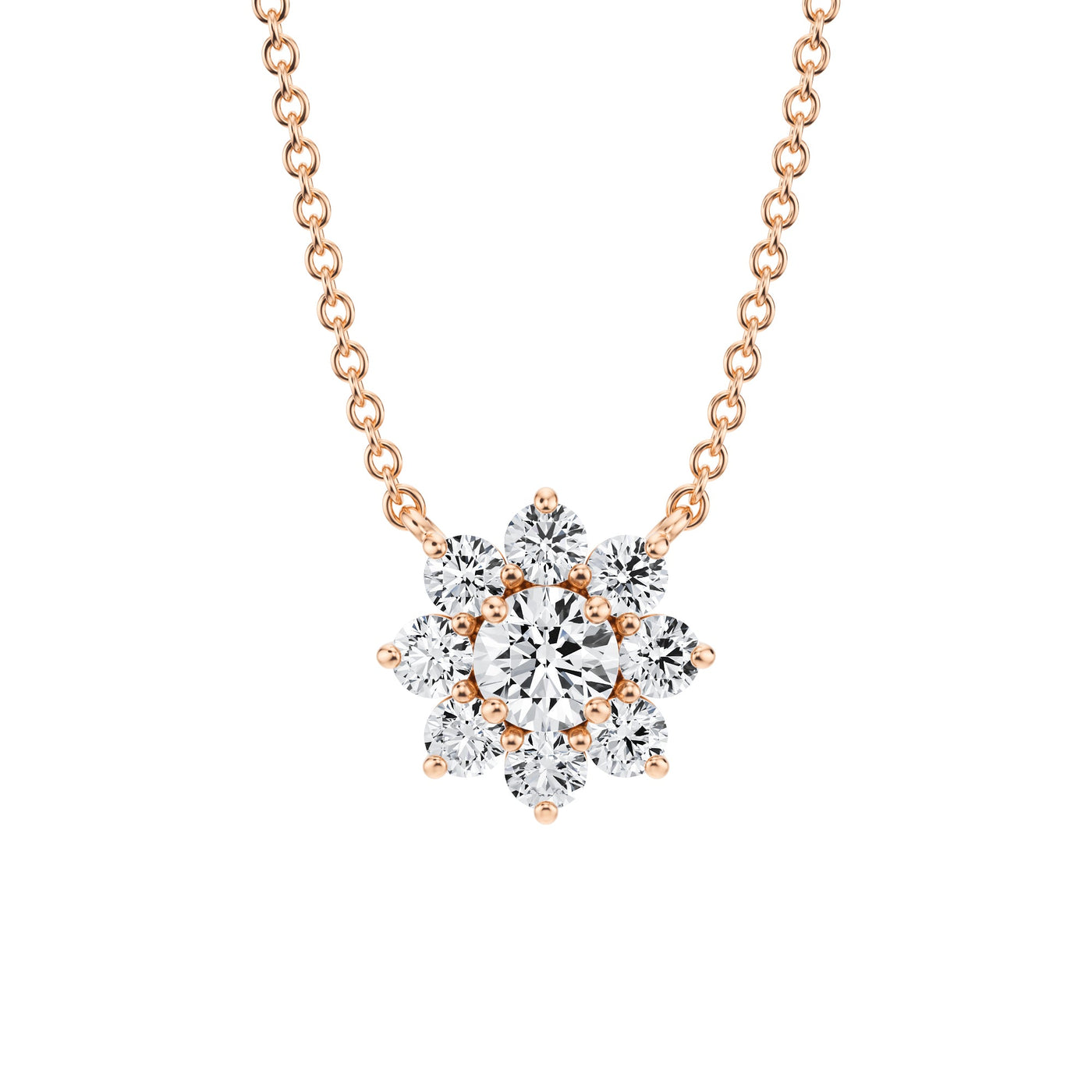 1/2 Carat Round Flower Cluster Pendant Necklace