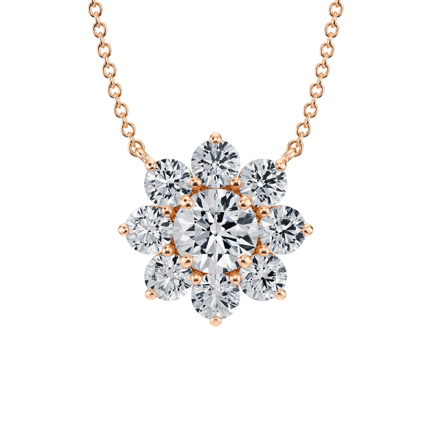 2 Carat Round Flower Cluster Pendant Necklace