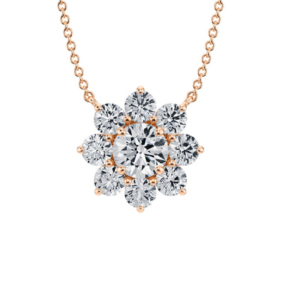 2 Carat Round Flower Cluster Pendant Necklace