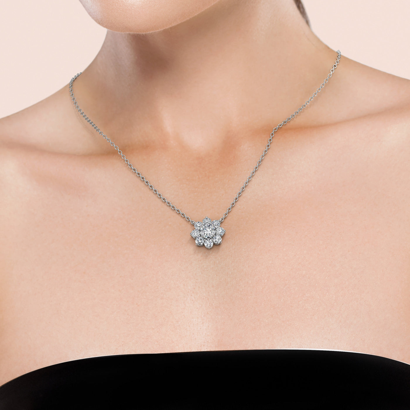 2 Carat Round Flower Cluster Pendant Necklace