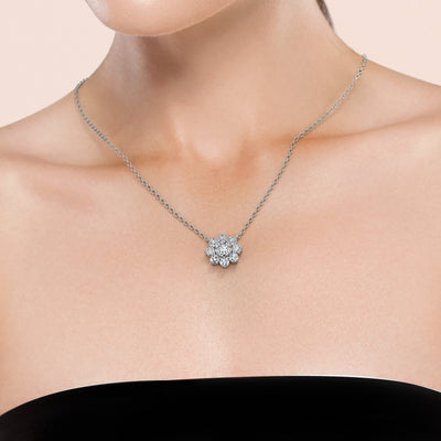 2 Carat Round Flower Cluster Pendant Necklace