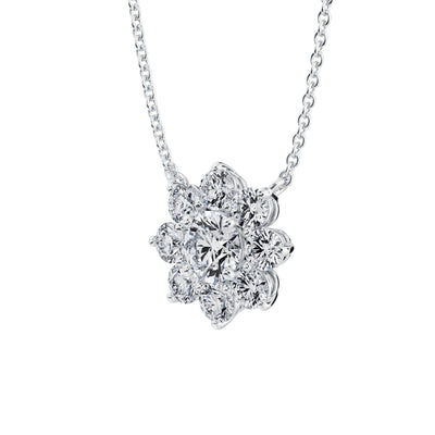 1 Carat Round Flower Cluster Pendant Necklace