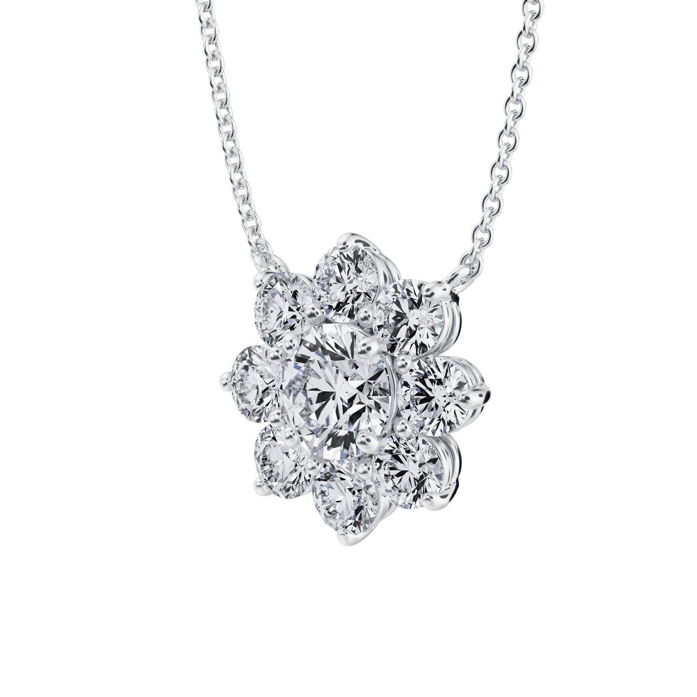 2 Carat Round Flower Cluster Pendant Necklace