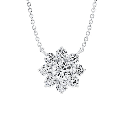 1 Carat Round Flower Cluster Pendant Necklace