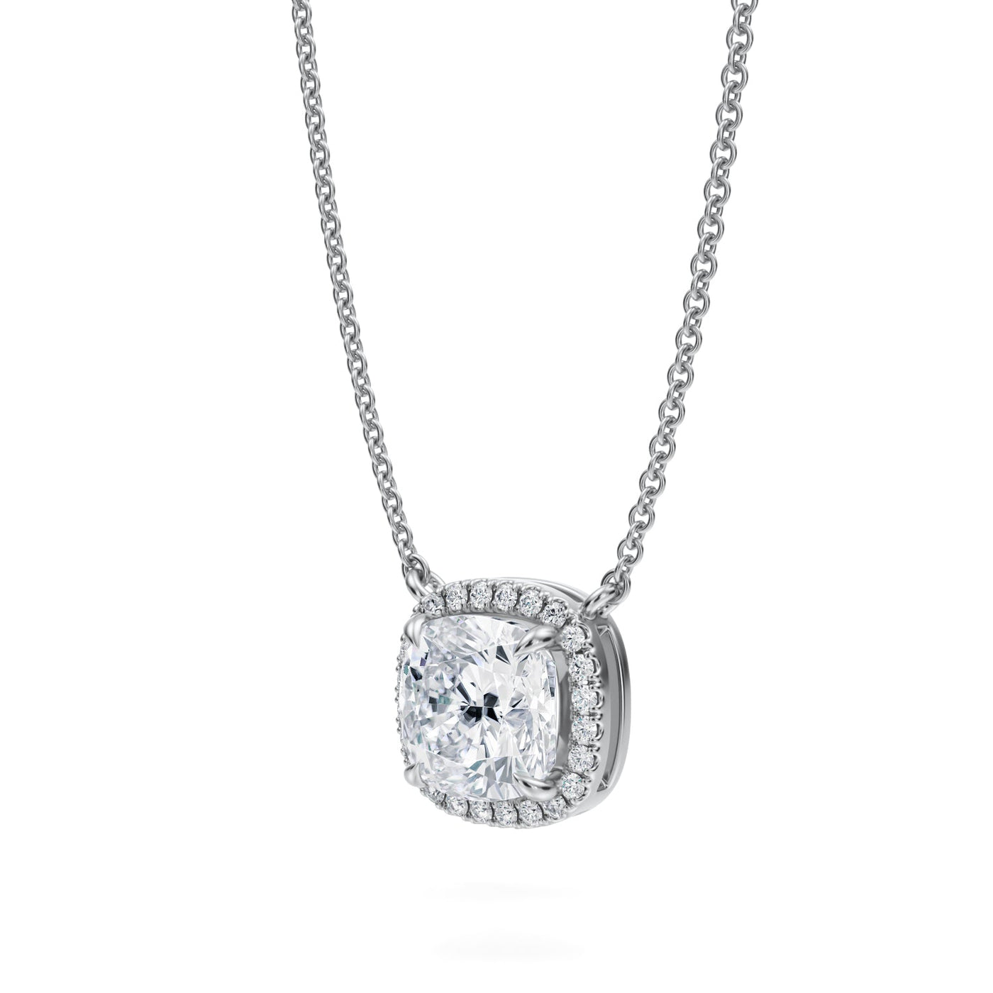 2 Carat Cushion Classic Halo Pendant