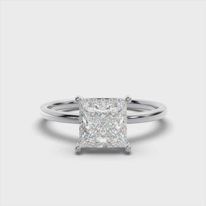 Princess Cut Solitaire Ring with Hidden Halo