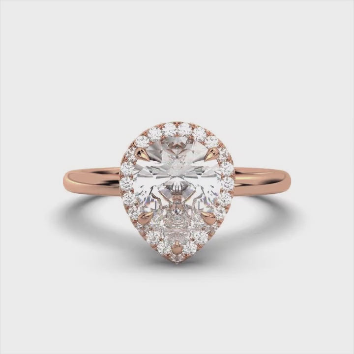 Pear Halo Classic Solitaire Ring