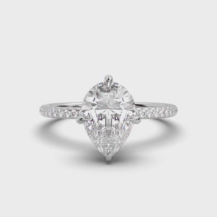 Pear Pave Ring with Hidden Halo