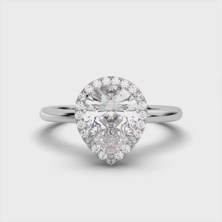 Pear Halo Classic Solitaire Ring