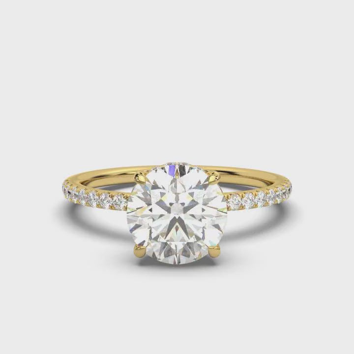 Round Pave Prong Ring with Hidden Halo