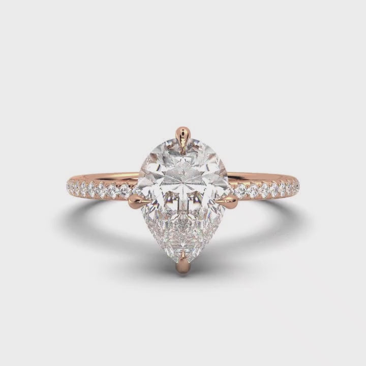 Pear Pave Ring with Hidden Halo