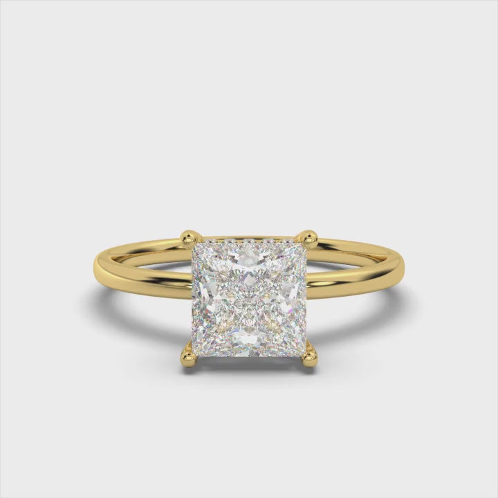 Princess Cut Solitaire Ring with Hidden Halo