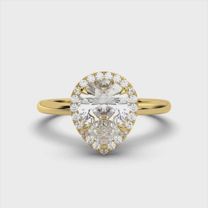 Pear Halo Classic Solitaire Ring